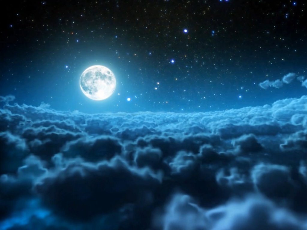 Fondo de pantalla Cloudy Night And Sparkling Moon 1024x768