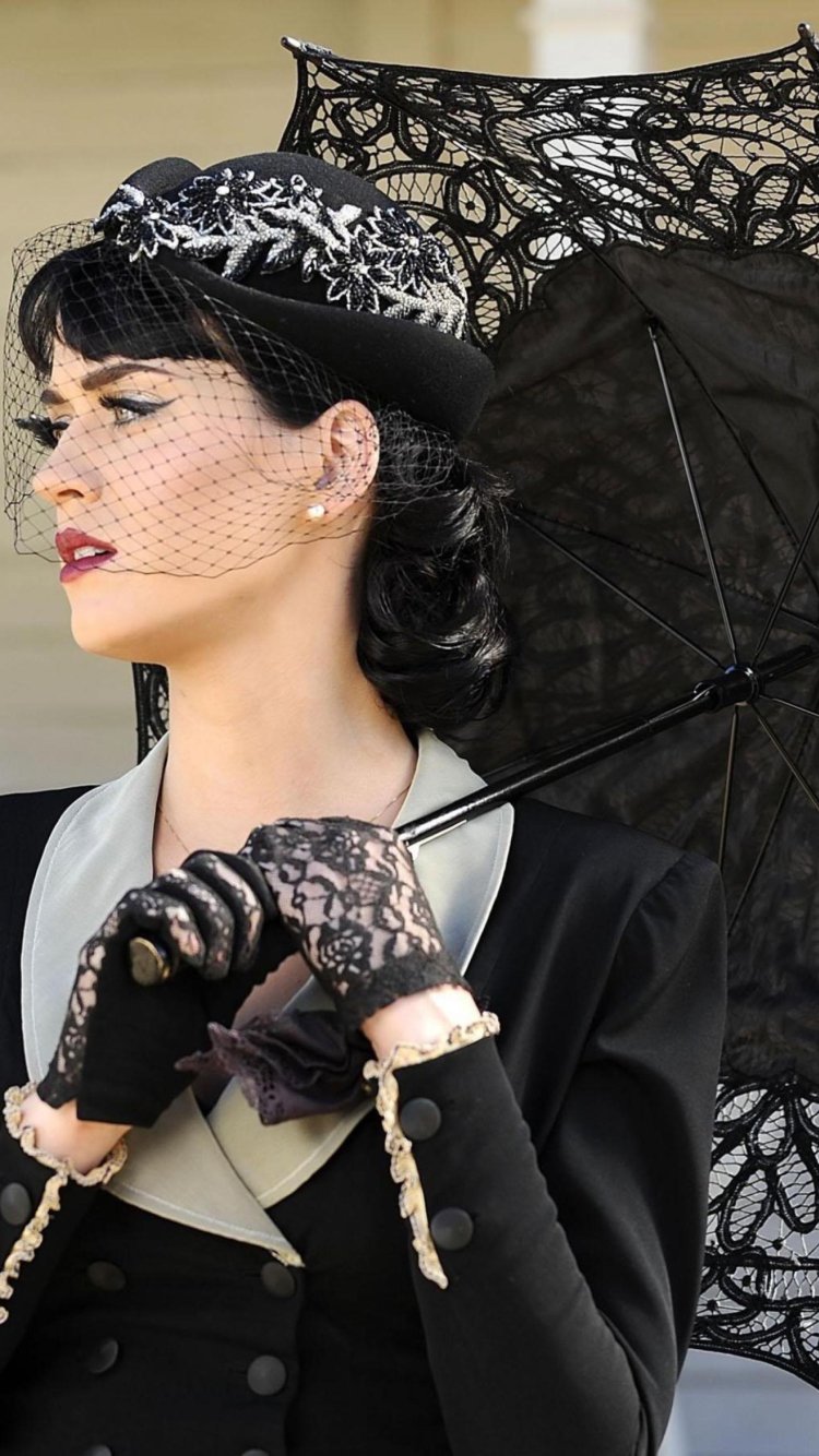 Обои Katy Perry Black Umbrella 750x1334