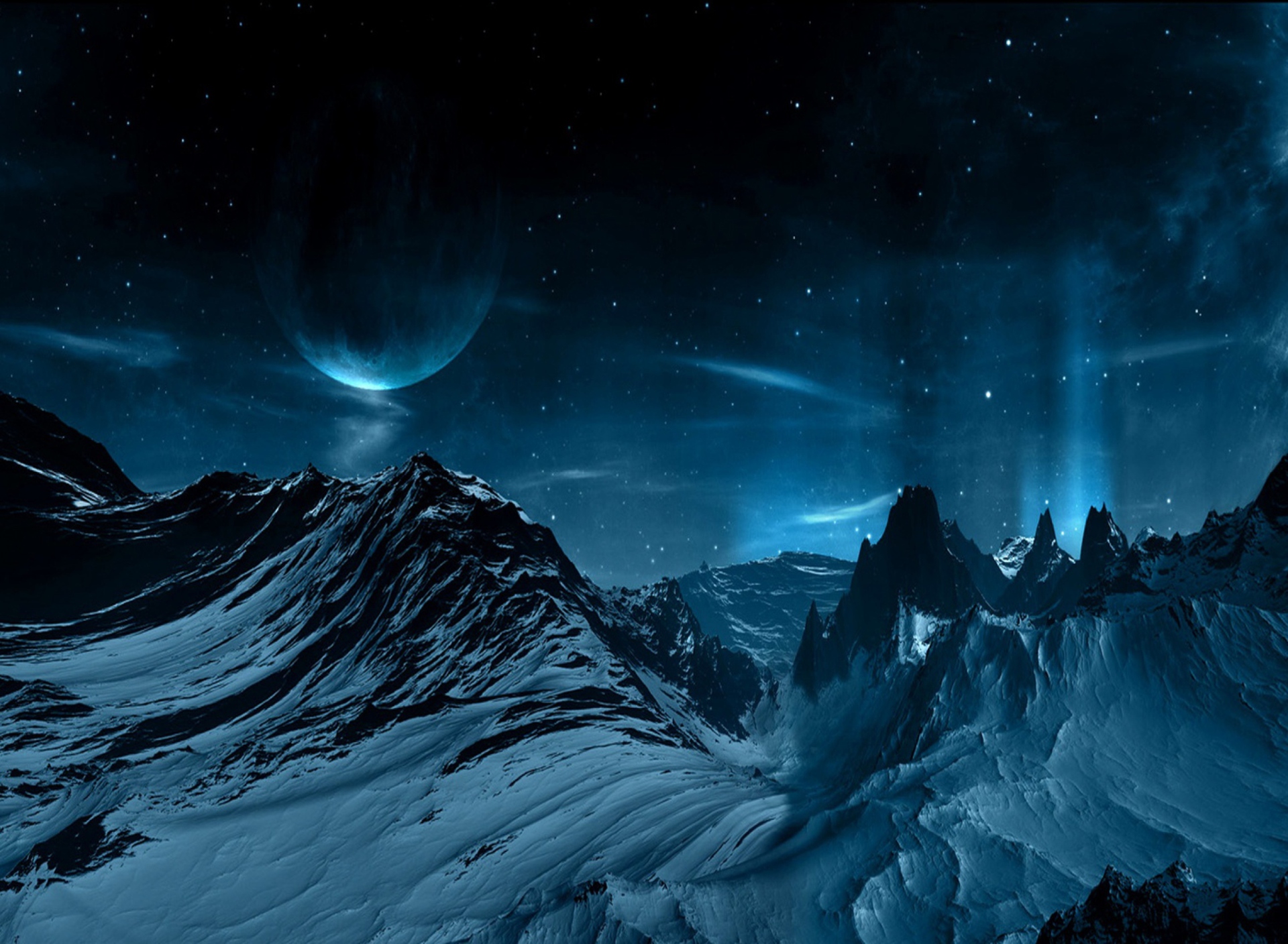 Das Blue Night And Mountainscape Wallpaper 1920x1408
