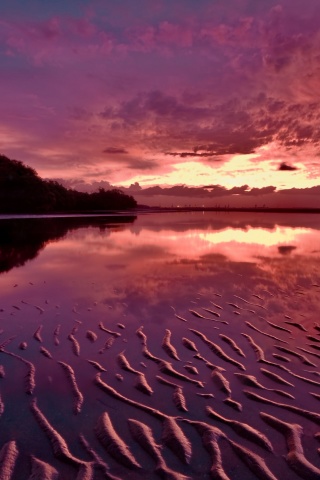 Red Sunset and Lake Surface wallpaper 320x480