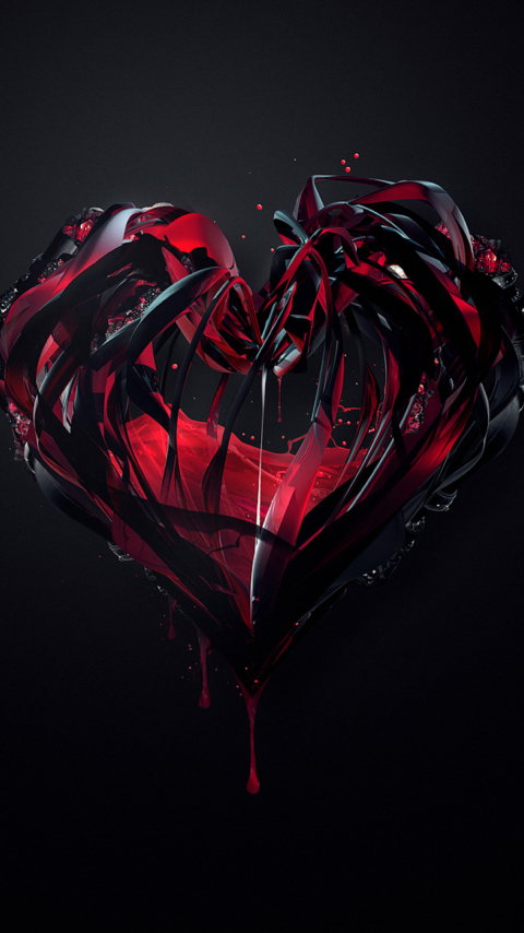 Black 3D Heart Wallpaper For 480X854