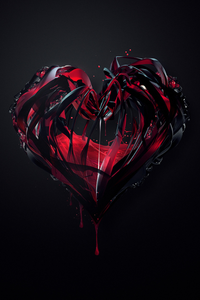 Das Black 3D Heart Wallpaper 640x960