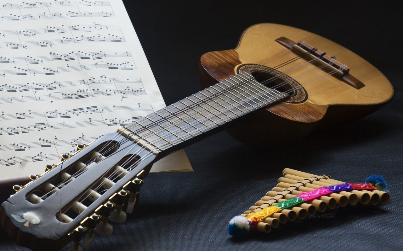 Guitar and notes wallpaper 1280x800