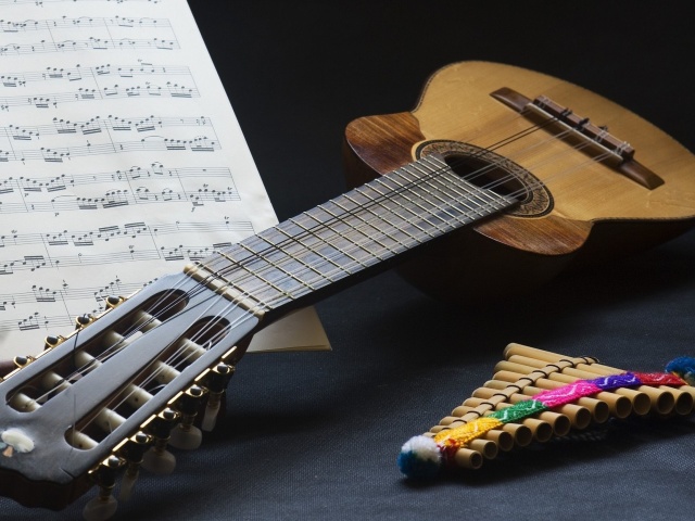 Guitar and notes wallpaper 640x480