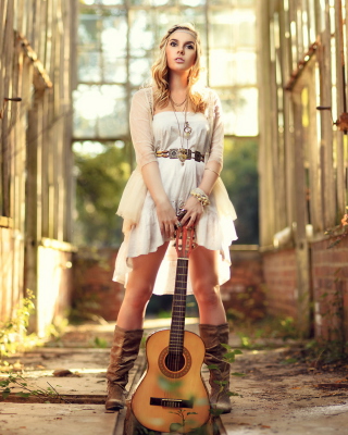 Girl With Guitar Chic Country Style sfondi gratuiti per 640x1136
