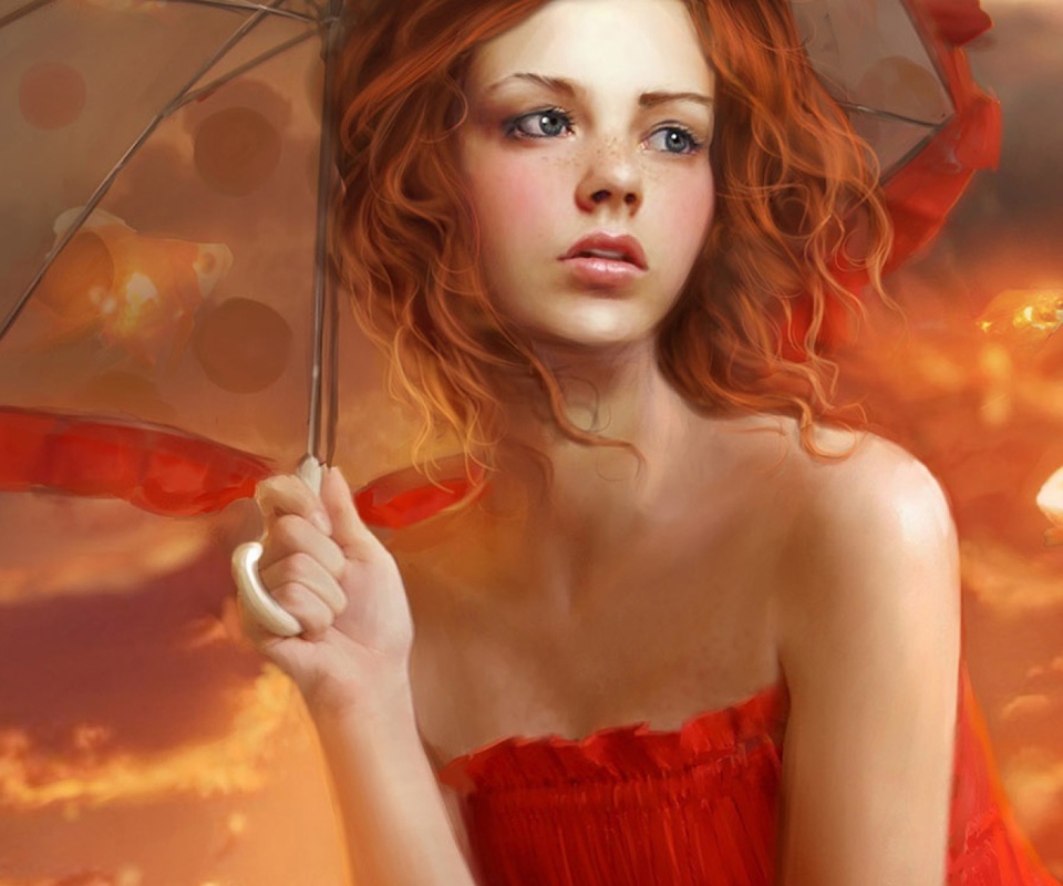 Обои Girl Under Umbrella 960x800