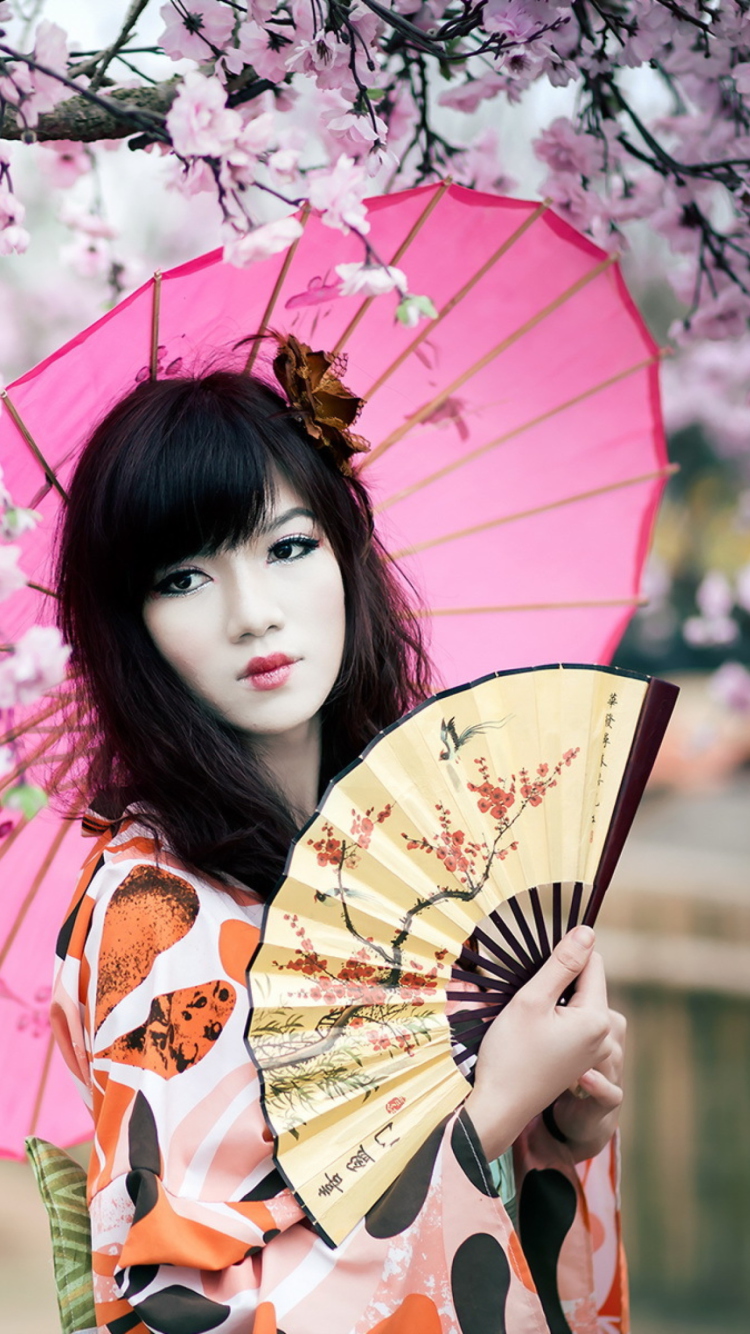 Japanese Girl Under Sakura Tree screenshot #1 750x1334