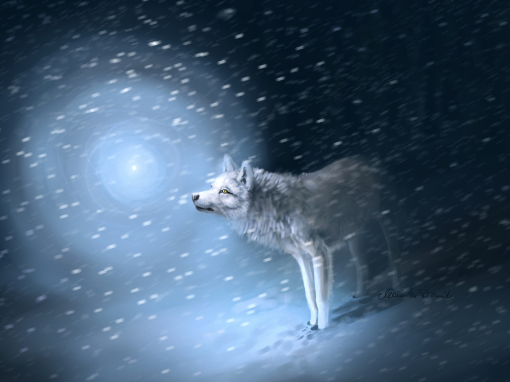 Das Wolf And Winter Painting Wallpaper 1024x768