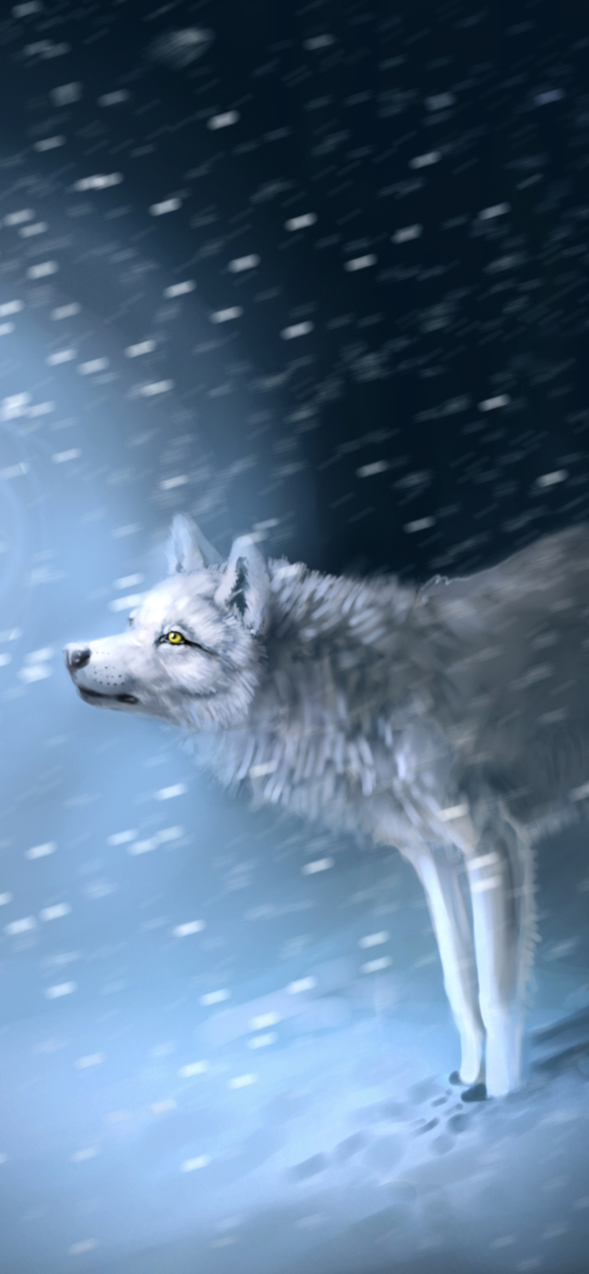 Обои Wolf And Winter Painting 1170x2532