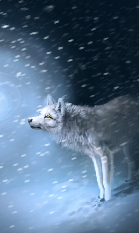 Das Wolf And Winter Painting Wallpaper 480x800