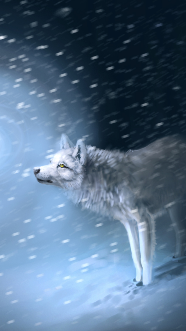 Sfondi Wolf And Winter Painting 640x1136