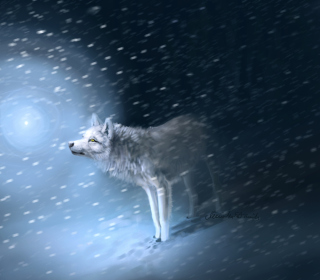 Wolf And Winter Painting - Obrázkek zdarma pro 208x208