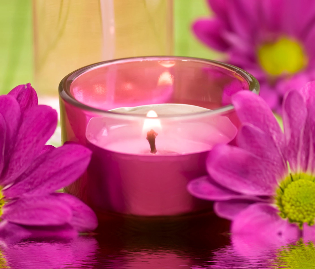 Das Violet Candle and Flowers Wallpaper 1200x1024