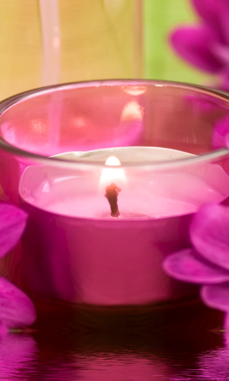 Violet Candle and Flowers wallpaper 768x1280