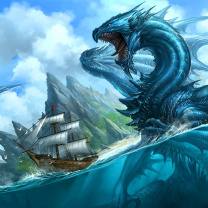 Das Dragon attacking on ship Wallpaper 208x208