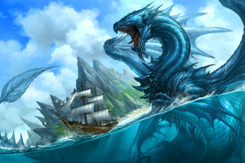 Fondo de pantalla Dragon attacking on ship 480x320