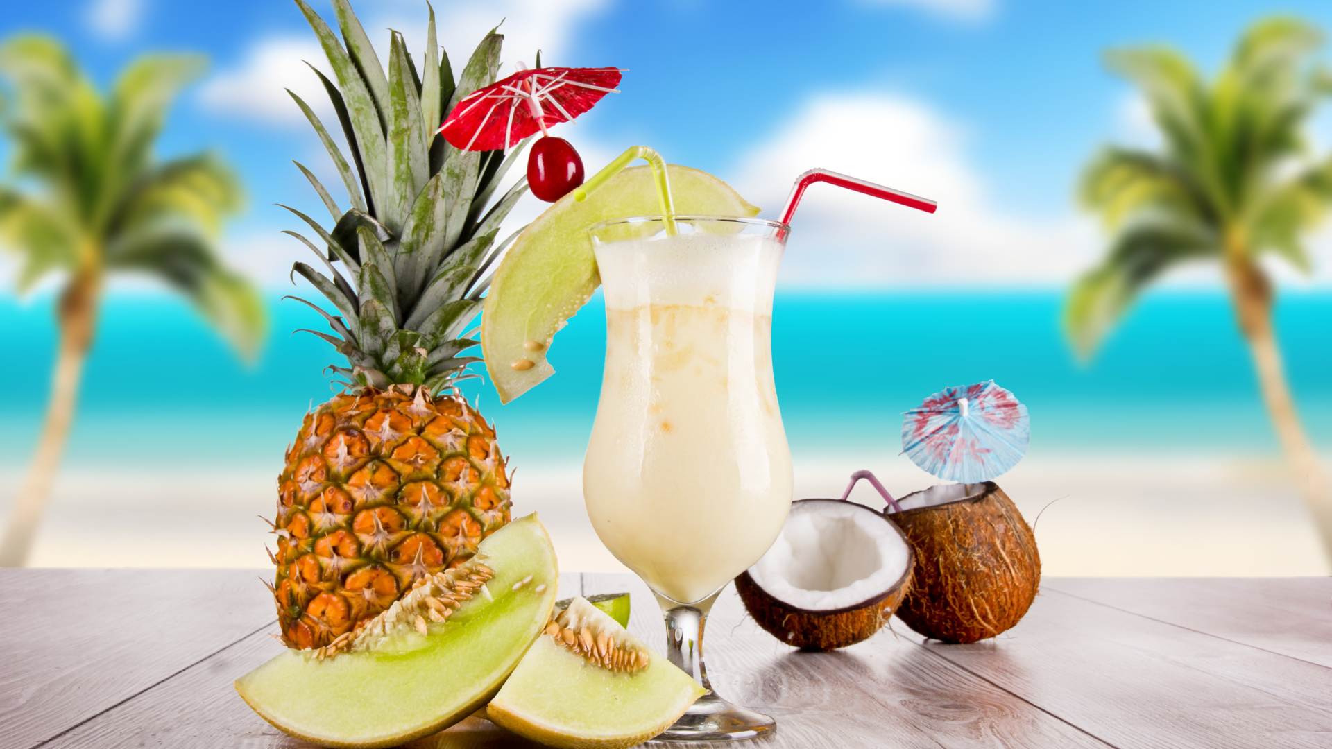 Обои Coconut and Pineapple Cocktails 1920x1080