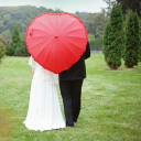 Just Married Couple Under Love Umbrella wallpaper 128x128