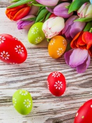 Fondo de pantalla Easter Tulips and Colorful Eggs 132x176