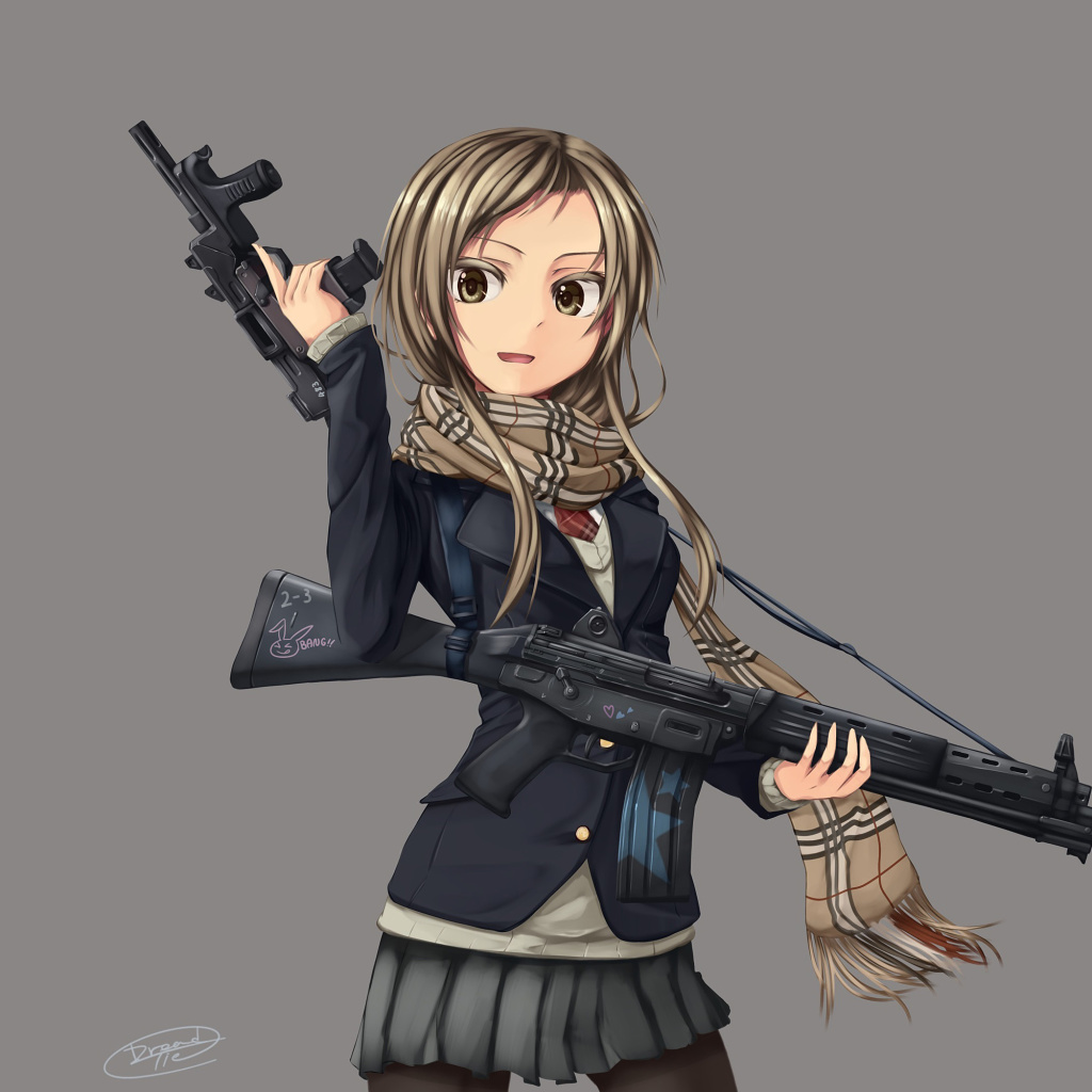 Das Anime girl with gun Wallpaper 1024x1024