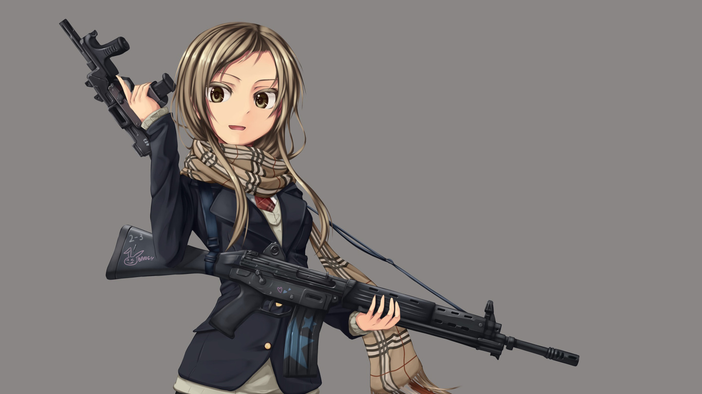 Screenshot №1 pro téma Anime girl with gun 1366x768