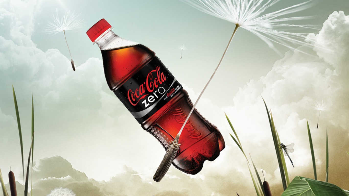 Coca Cola Bottle Floating Zero wallpaper 1366x768