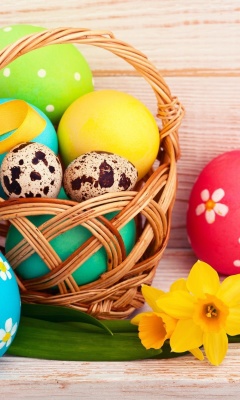 Easter Spring Daffodils Flowers and Eggs Decorations screenshot #1 240x400