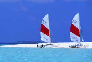 Sailing Boats On Exotic Beach - Obrázkek zdarma pro Fullscreen Desktop 1280x1024