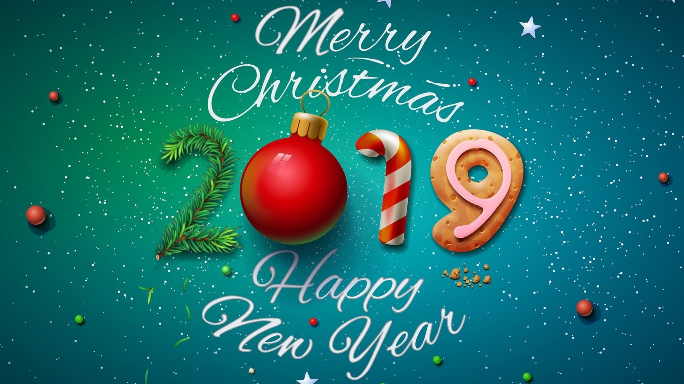 Fondo de pantalla Merry Christmas and Happy New Year 2019 1366x768