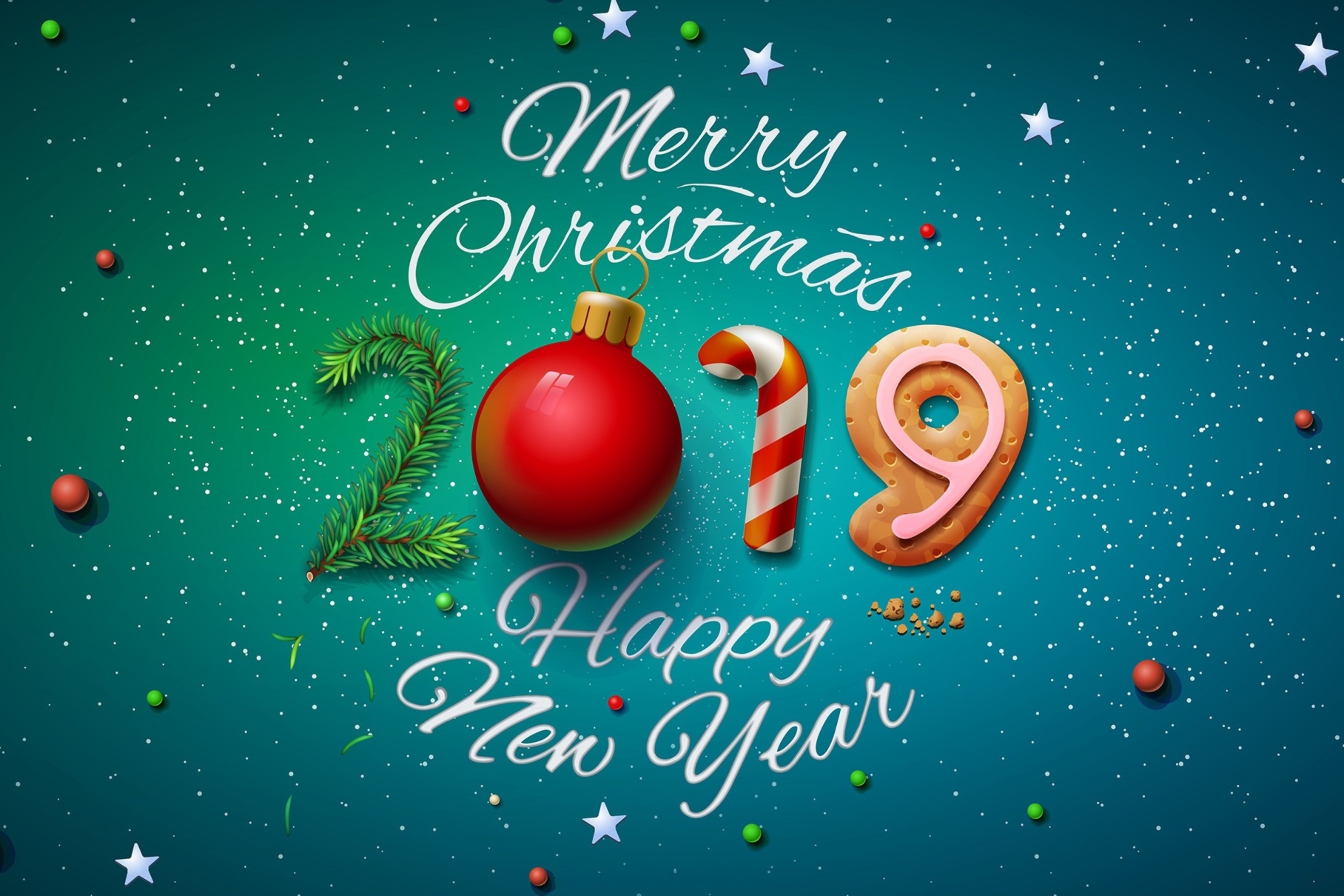 Sfondi Merry Christmas and Happy New Year 2019 2880x1920