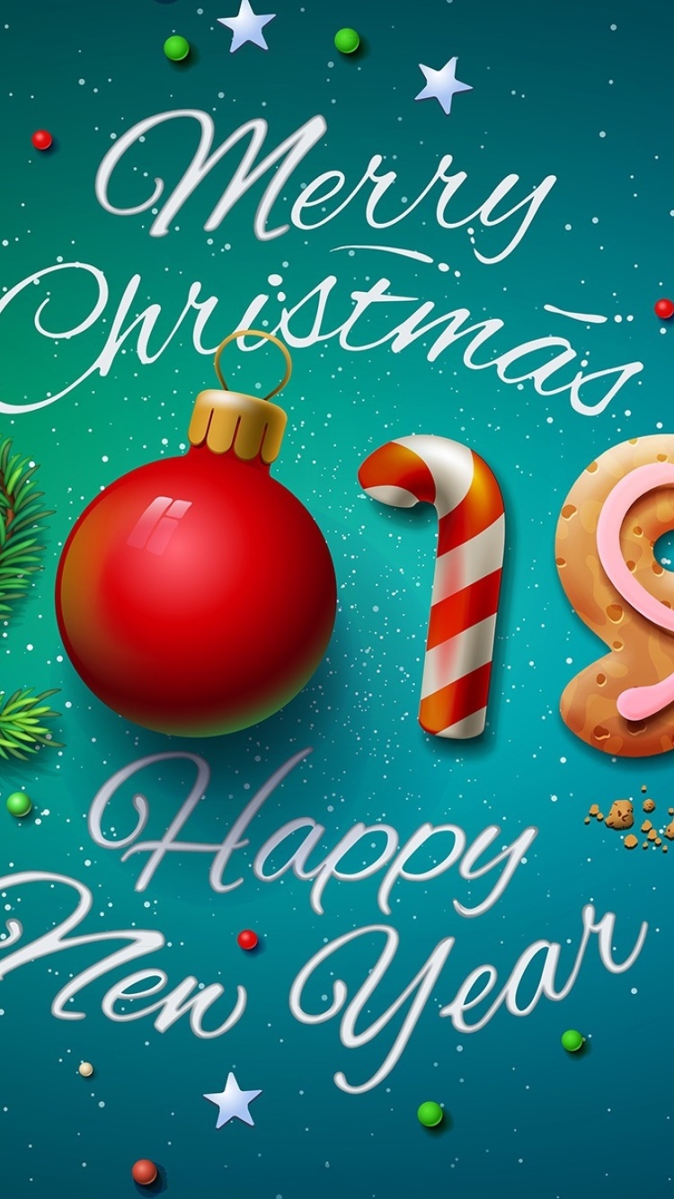 Merry Christmas and Happy New Year 2019 wallpaper 750x1334