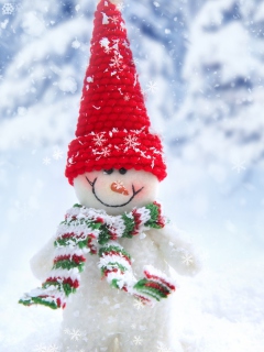Das Cute Snowman Red Hat Wallpaper 240x320