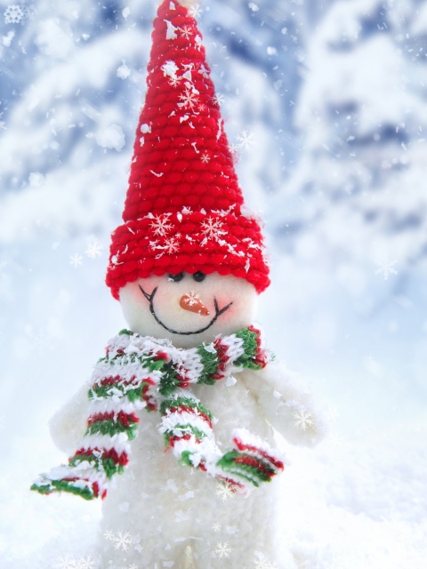 Fondo de pantalla Cute Snowman Red Hat 480x640