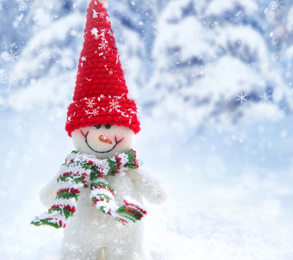 Fondo de pantalla Cute Snowman Red Hat 960x854