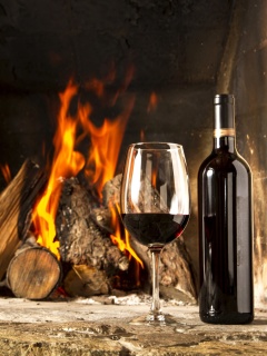 Wine and fireplace wallpaper 240x320
