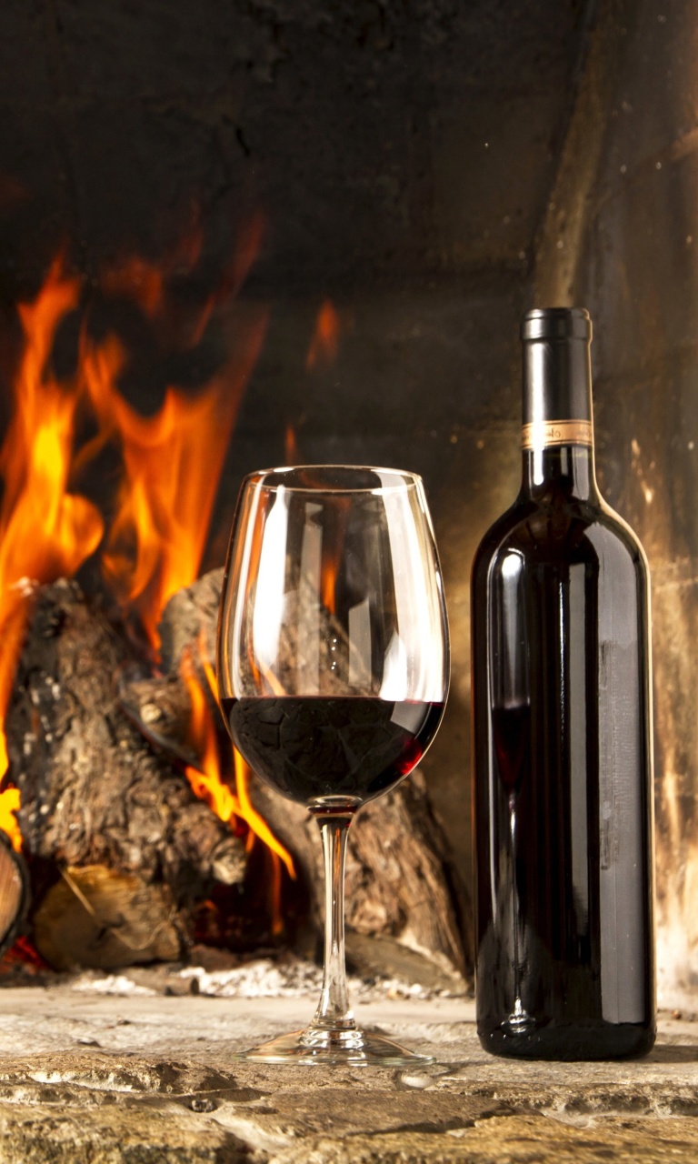 Das Wine and fireplace Wallpaper 768x1280