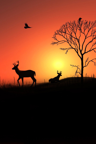 Screenshot №1 pro téma Deer Silhouettes At Red Sunset 320x480