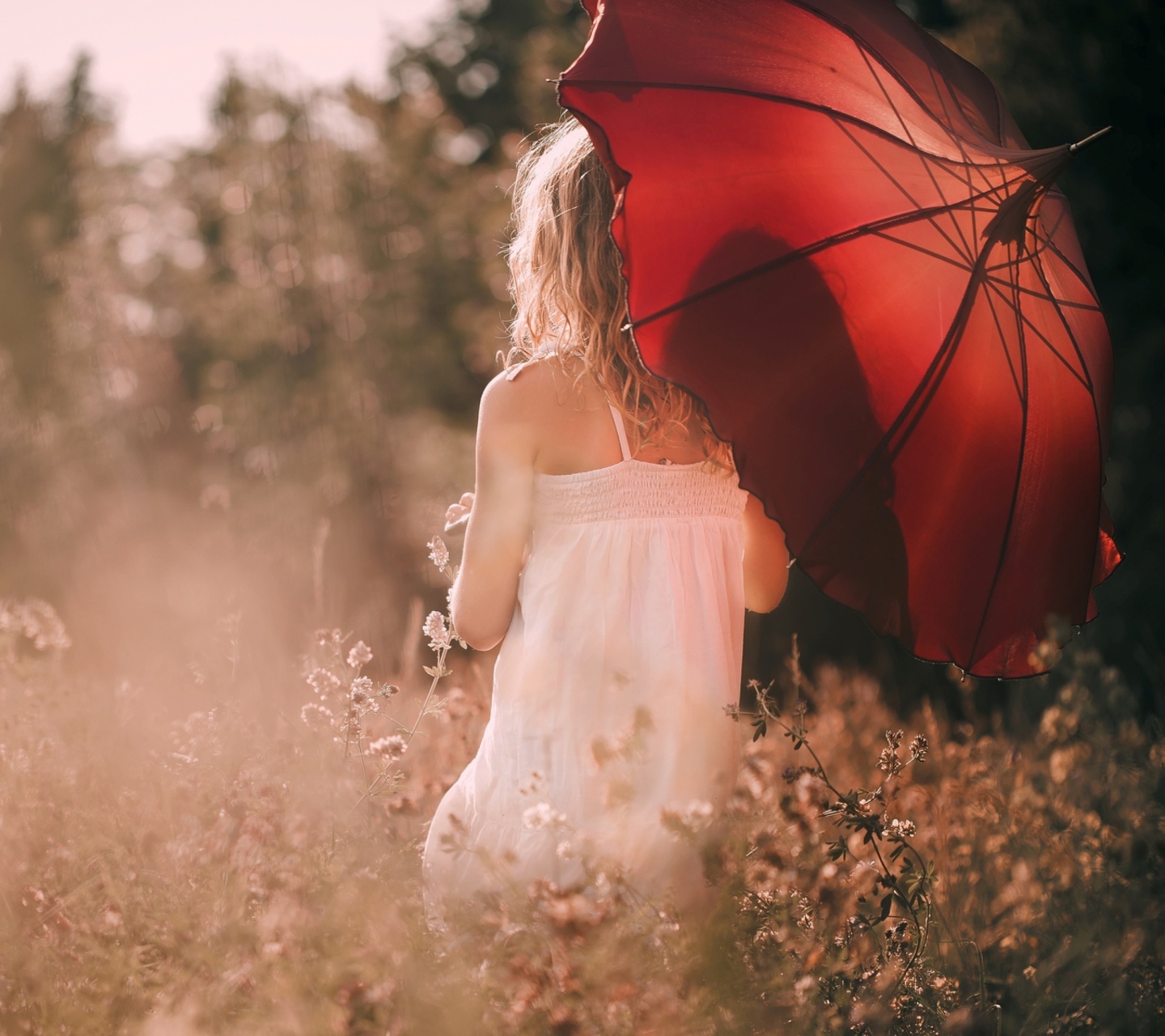 Girl With Red Umbrella wallpaper 1440x1280