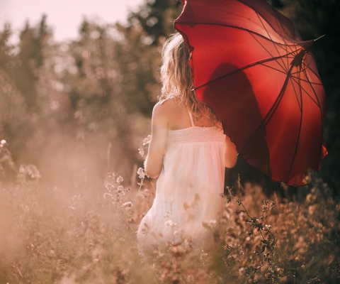 Girl With Red Umbrella wallpaper 480x400