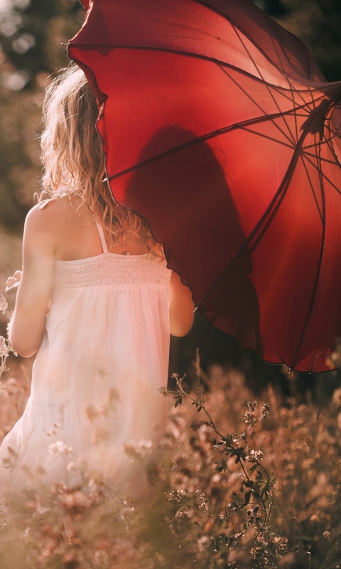 Girl With Red Umbrella wallpaper 480x800