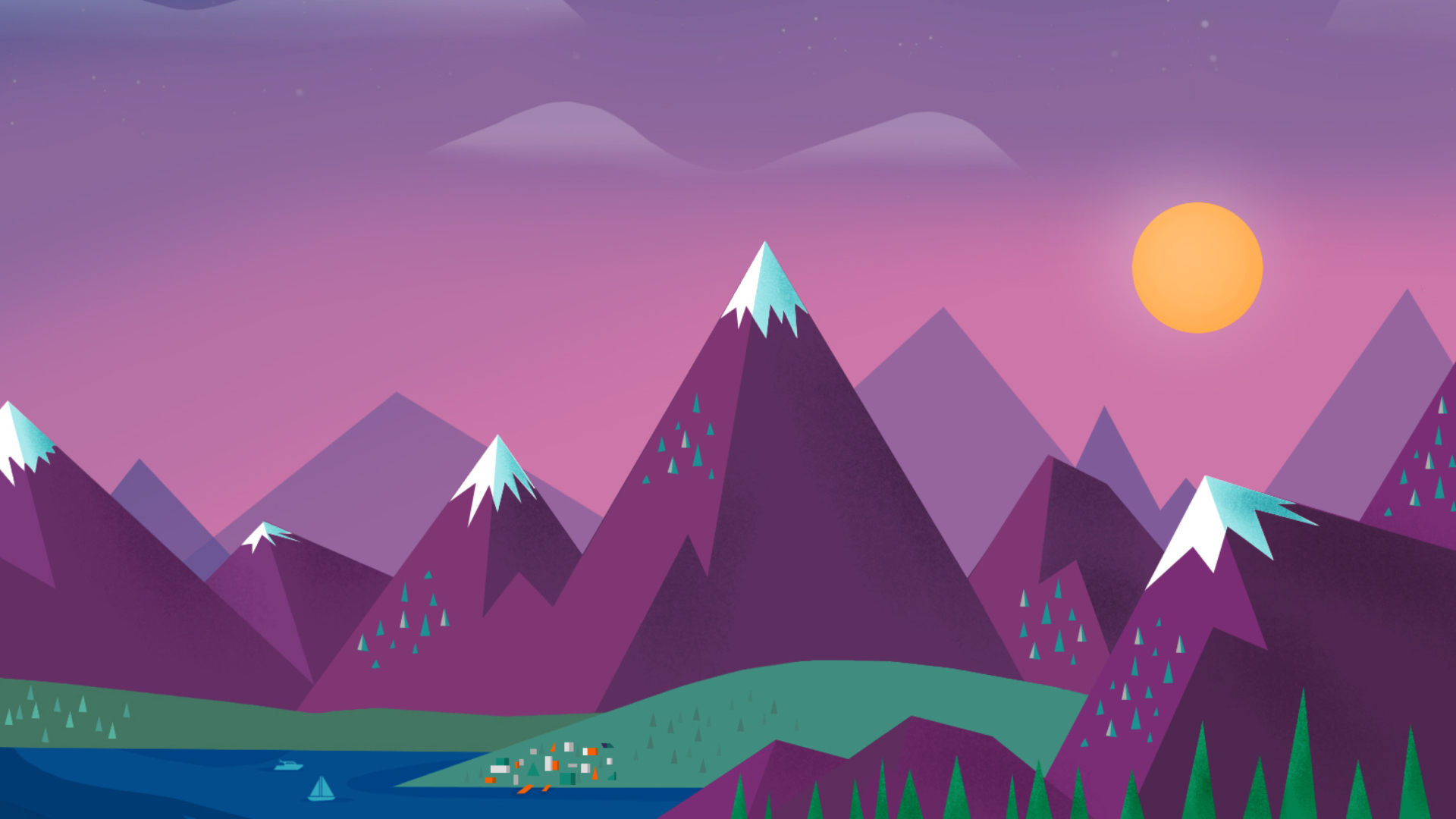 Fondo de pantalla Purple Mountains Illustration 1920x1080