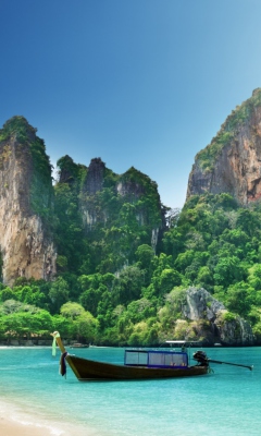 Обои Boat And Rocks In Thailand 240x400