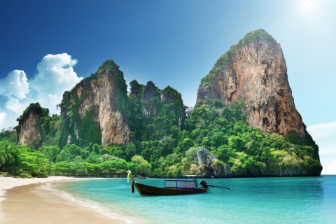 Fondo de pantalla Boat And Rocks In Thailand 480x320