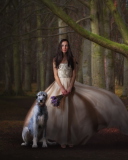 Screenshot №1 pro téma Girl, Lavender Bouquet And Dog 128x160
