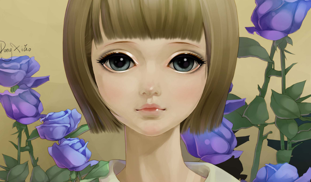 Screenshot №1 pro téma Anime Girl And Blue Flowers 1024x600