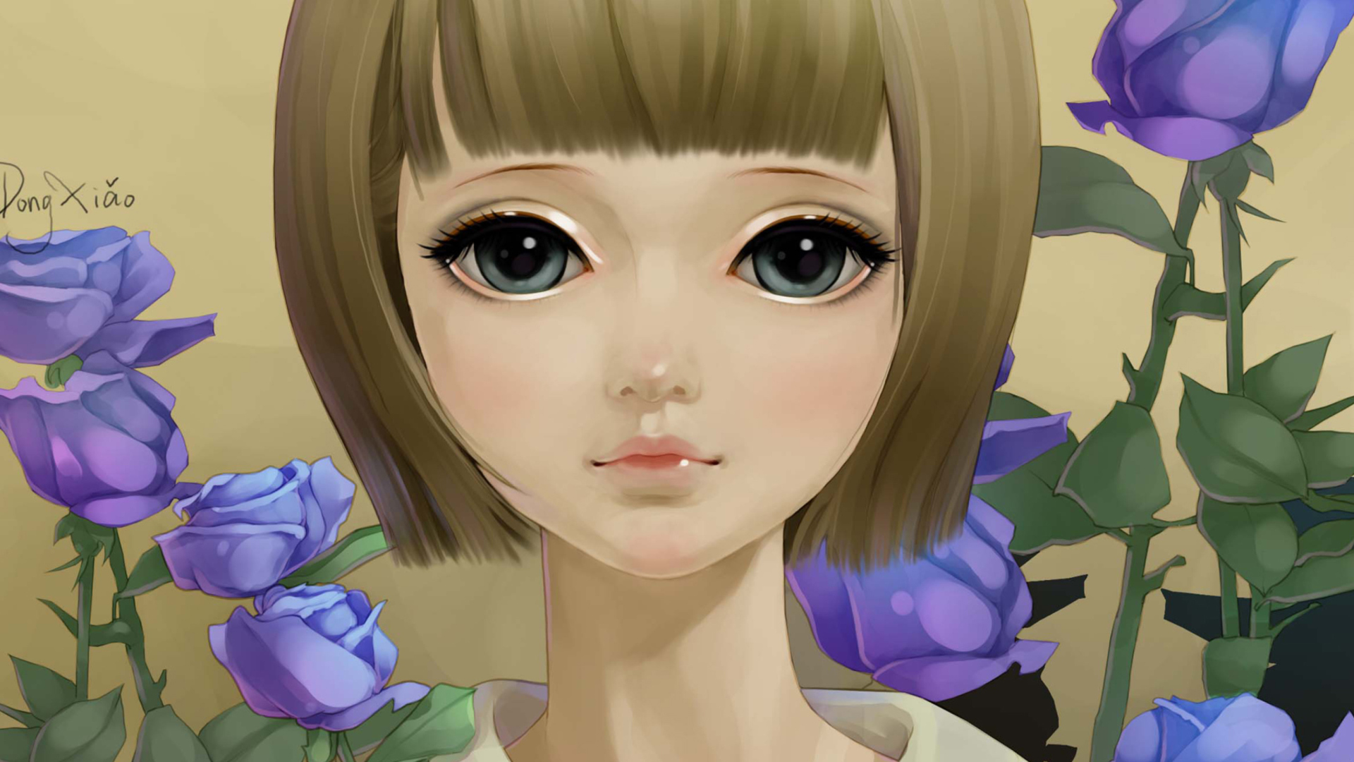 Screenshot №1 pro téma Anime Girl And Blue Flowers 1920x1080