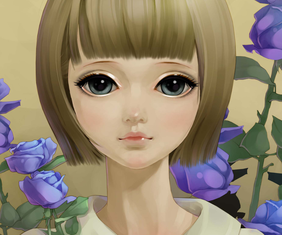 Screenshot №1 pro téma Anime Girl And Blue Flowers 960x800
