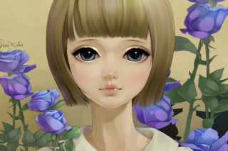 Anime Girl And Blue Flowers - Obrázkek zdarma pro HTC Desire