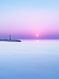 Screenshot №1 pro téma Lighthouse On Sea Pier At Dawn 240x320