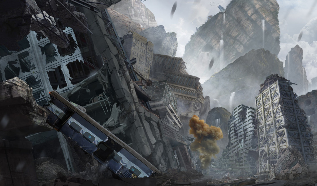 Das City in Ruins after Post Apocalypse Destruction Wallpaper 1024x600